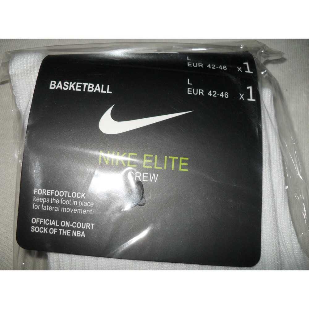 Nike Elite Crew Basketball Socks Forefootlock NBA On-Court White L 42 SX7587-017 - Picture 3 of 4